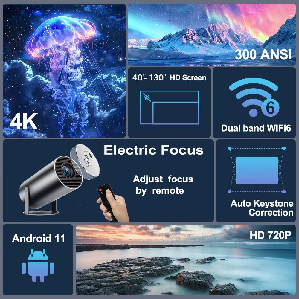 HY300 plus HD Projector Portatil 4K 1280X720P Android LED Video Home Theater Cinema Phone Mini Proyector Movie HY300 Pro